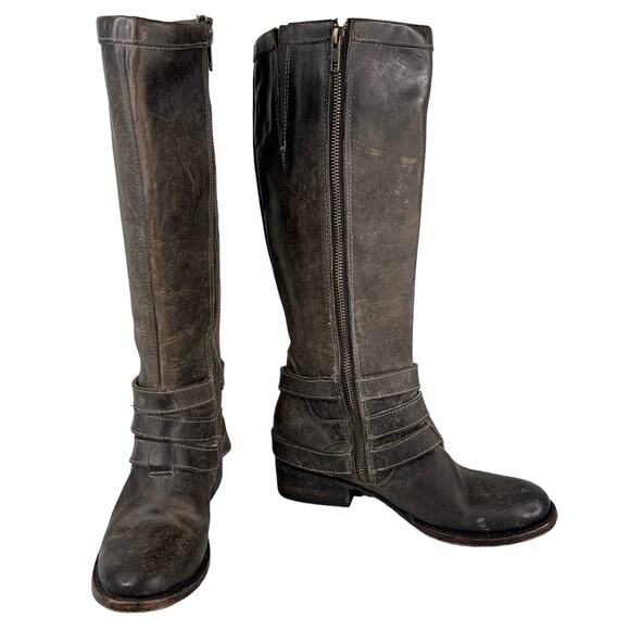 Freebird By Steven Irish Tall Leather Riding Boots Triple Buckle Strap 6 Brown - Picture 1 of 12